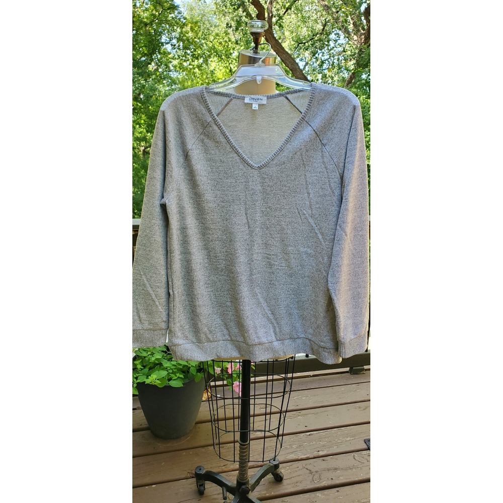 Haven Well Within Womens V-Neck Raglan Long Sleeve Pullover Heather Gray Medium